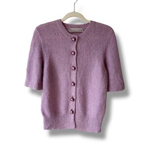Dorothee Schumacher Lilac Mohair Short Sleeve Cardigan Size L (Runs small)